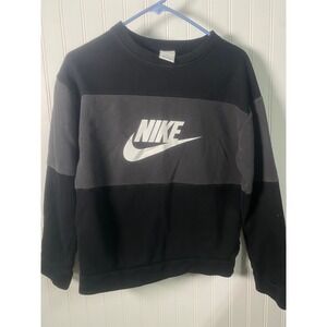 Nike Boys Sweatshirt Kids Large‎ Black Gray Colorblock Pullover Logo Preowned